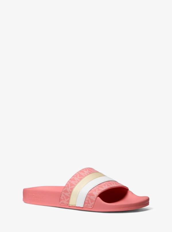 Damske Slapky Michael Kors Brandy Metallic Striped Logo Nachový - Topanky Michael Kors Lacne | IGPNF-0298